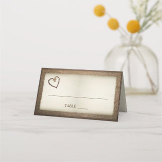 Bois, Burlap & Twine Heart Mariage Cartes de Place