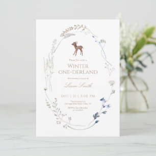 Bois Cerf Hiver Onederland Anniversaire Invitation