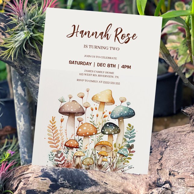 Bois Champignon Aquarelle Anniversaire Invitation (Créateur téléchargé)