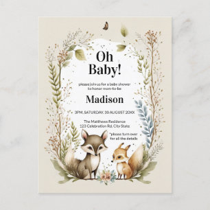 Bois Créatures Baby shower Invitation Aquarelle