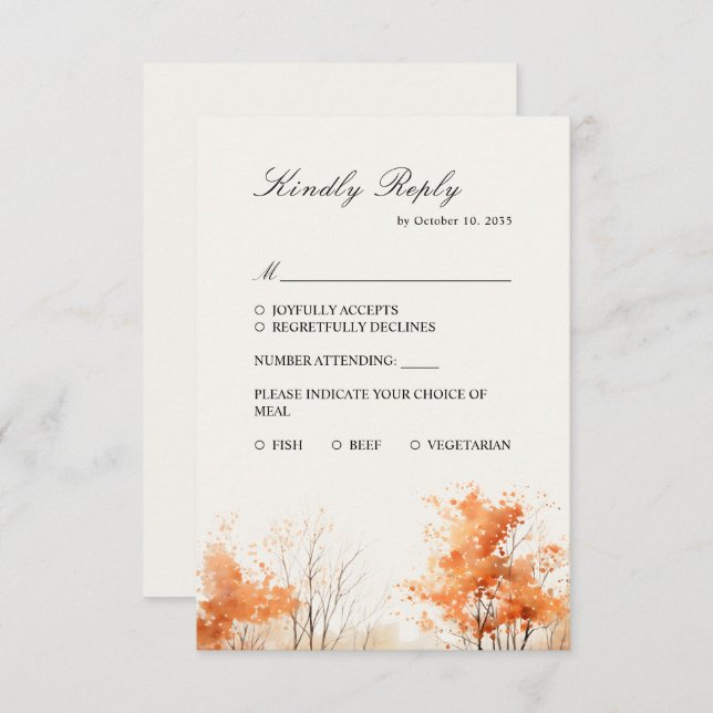Bois d'automne, Forêt d'automne mariage Carte RSVP (Devant / Derrière)
