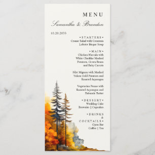 Bois d'automne, Forêt d'automne Mariage Dîner Menu