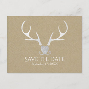 Bois de cerf argenté blanc & faire-part de date de