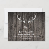 Bois de cerf rustique & cœur sculpté carte de rapp