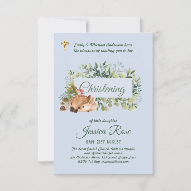 Bois de cerfs de bois Christening Invitations Bapt (Devant)