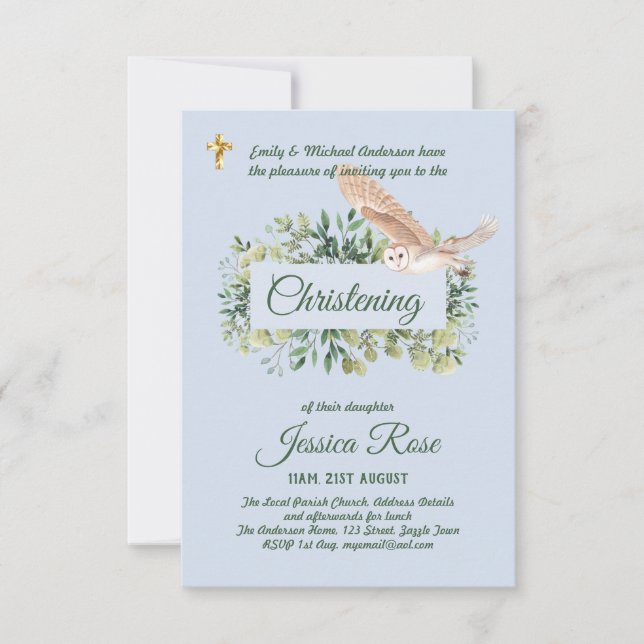 Bois de Chouette des bois Christening Invitations  (Devant)