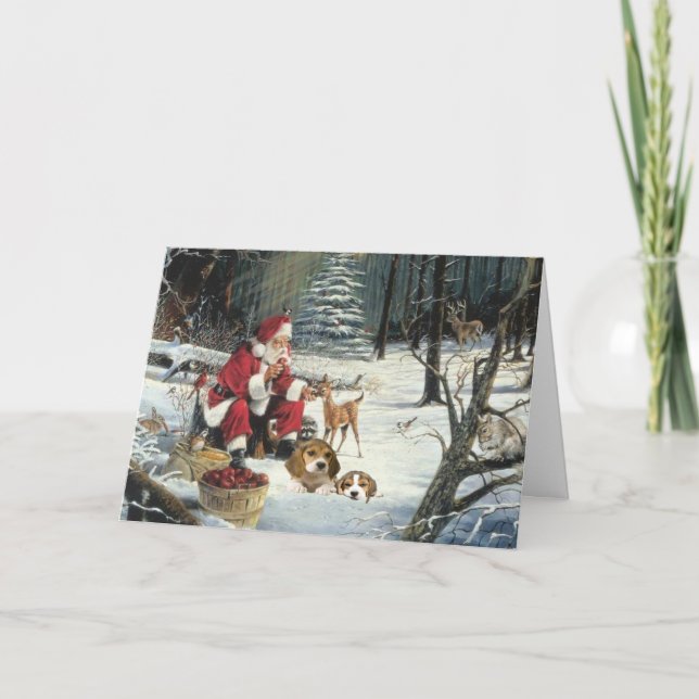 Bois de Père Noël de carte de Noël de beagle (Devant)