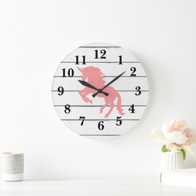 Bois Décor Unicorne Rose Grande horloge (Maison)