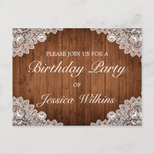 Bois & dentelle Anniversaire Fête Invitation Carte