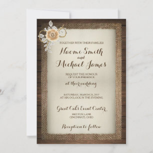Bois, dentelle et Faire-part de mariage rustique