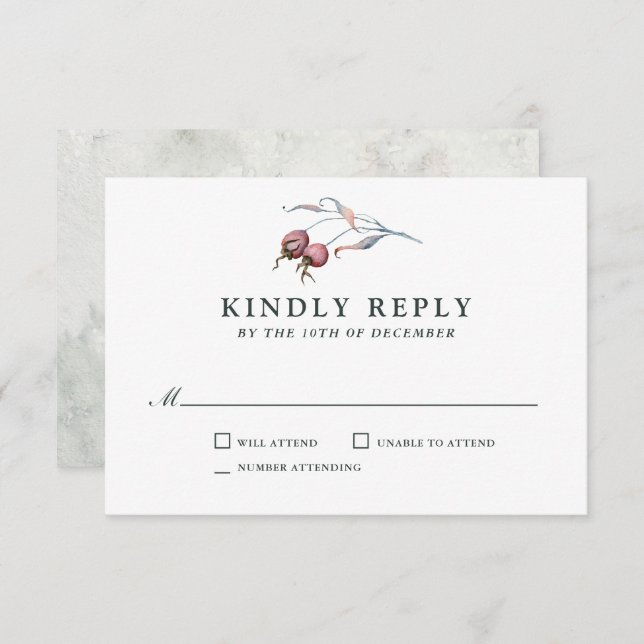 Bois d'hiver Aquarelle Mariage botanique RSVP (Devant / Derrière)