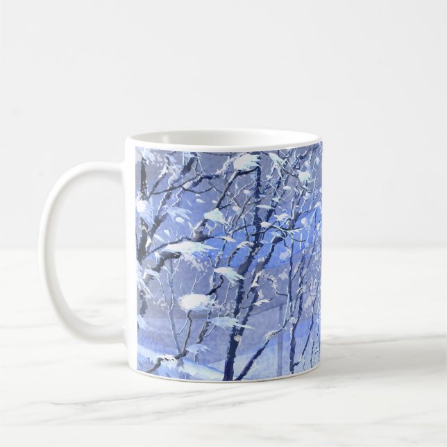 Bois d'hiver Aquarelle Peinture Mug (Gauche)