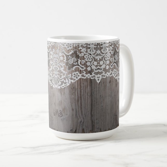 Bois et tasse de dentelle avec vos initiales ou au (Devant droit)