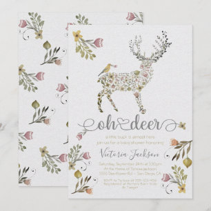 Bois Floral Oh Deer Baby shower Invitation