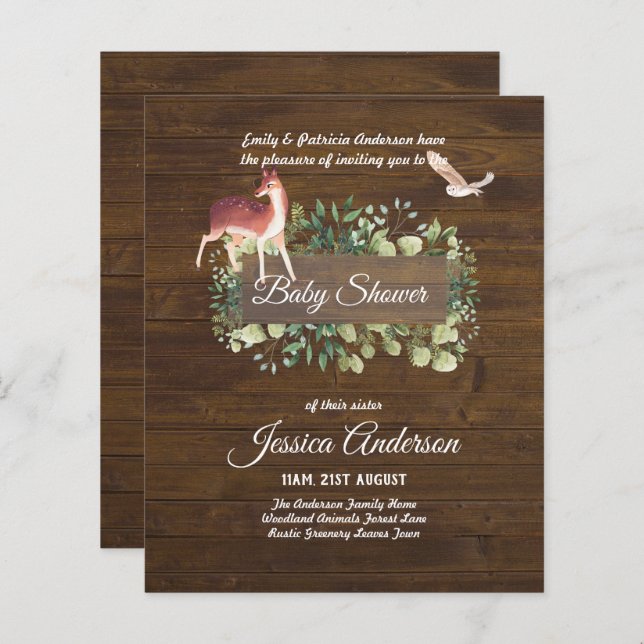 Bois Flore et faune BABY SHOWERS Invitations (Devant / Derrière)