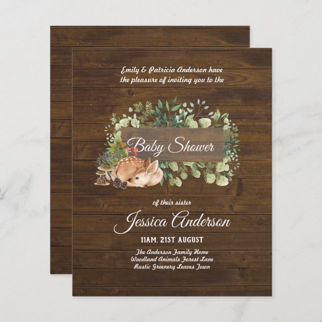 Bois Flore et faune BABY SHOWERS Invitations (Devant / Derrière)