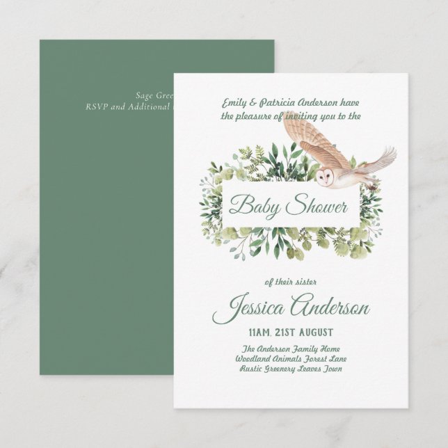 Bois Flore et faune BABY SHOWERS Invitations (Devant / Derrière)