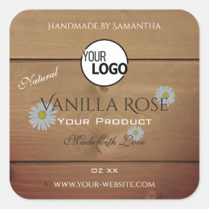 Bois Grain Emballage Étiquette Fleurs Logo