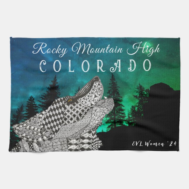 Bois le loup hurlant serviettes de cuisine (Horizontal)