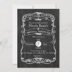 Bois noir blanc Vintage DOUCHE BRIDAL Invitation
