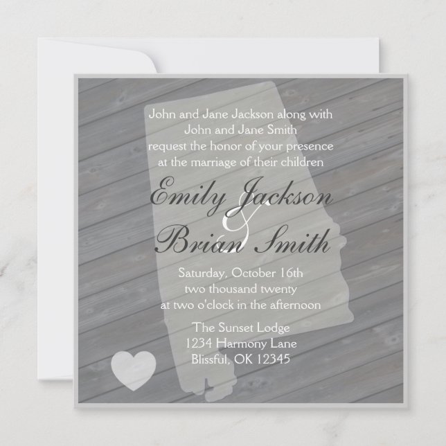Bois rustique Alabama Gris invitations de mariage (Devant)