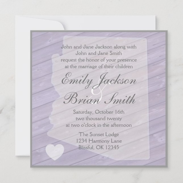 Bois rustique Arizona violet invitations de mariag (Devant)