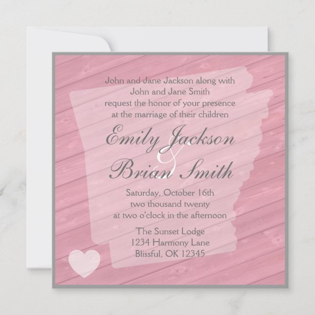 Bois rustique Arkansas invitation de mariage rose (Devant)