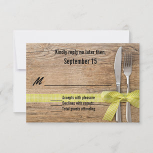 Bois rustique avec carte RSVP Mariage argent