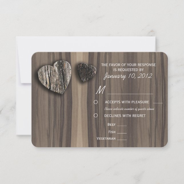 Bois rustique Bark Heart RSVP avec options de repa (Devant)