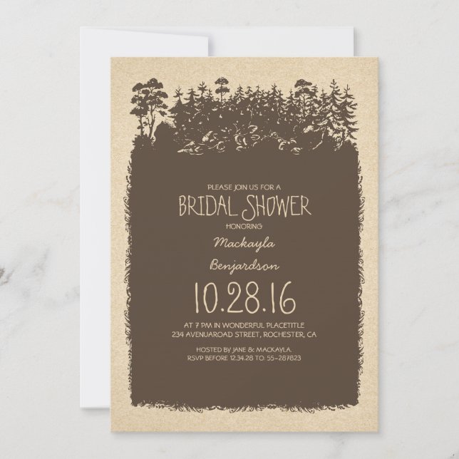 Bois rustique - Bois Invitations Fêtes des mariées (Devant)