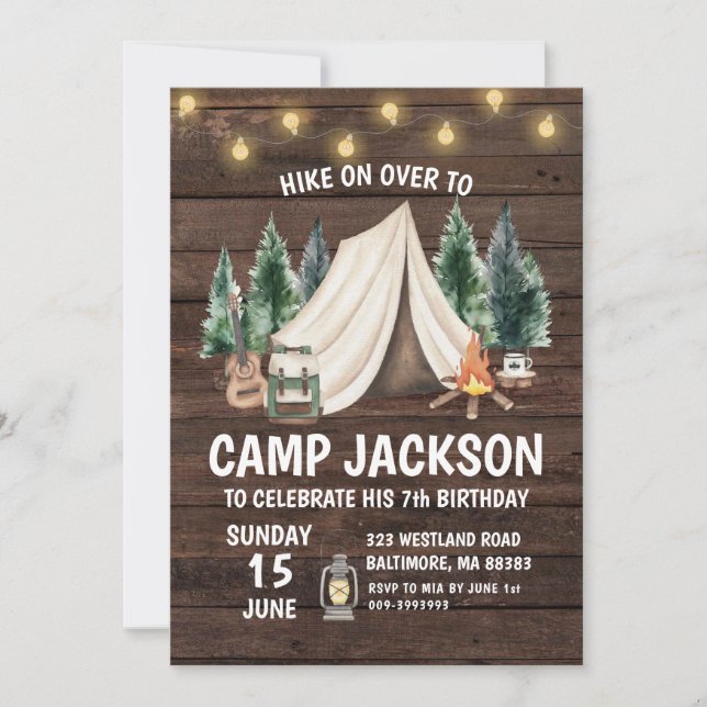 Bois Rustique Camping Invitation d'anniversaire po (Devant)