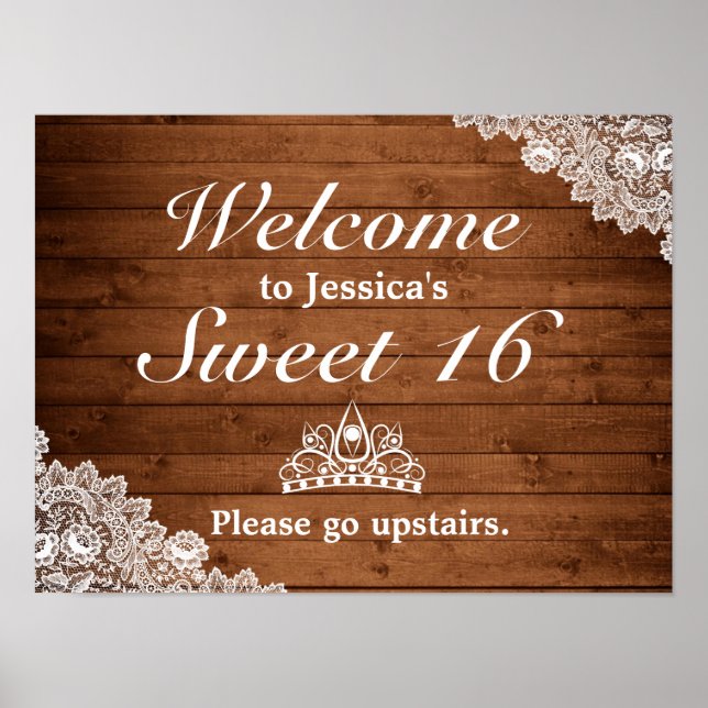 Bois rustique & dentelle Tiara Sweet 16 Affiches d (Devant)