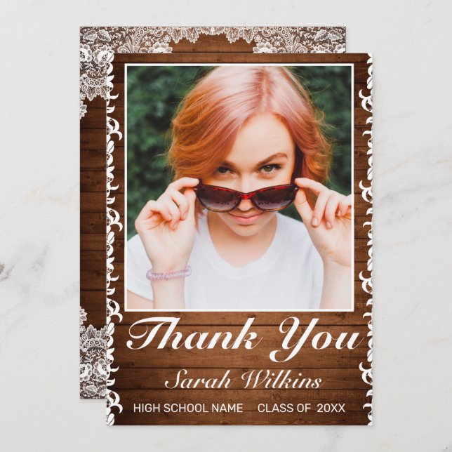 Bois rustique et dentelle blanche Photo Merci (Devant / Derrière)