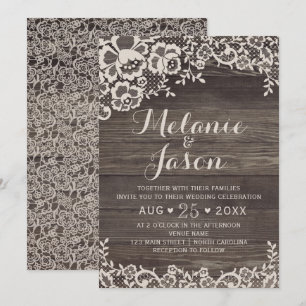 Bois rustique et dentelle Faire-part de mariage