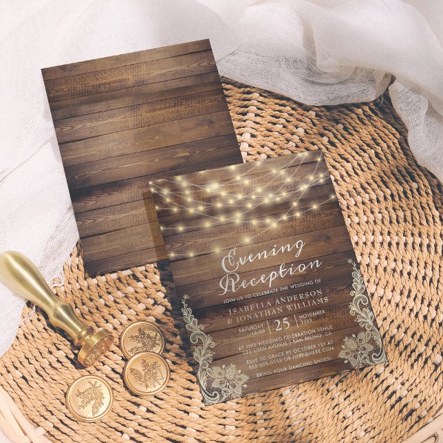 Bois rustique et lampes à cordes Réception du soir (Créateur téléchargé)