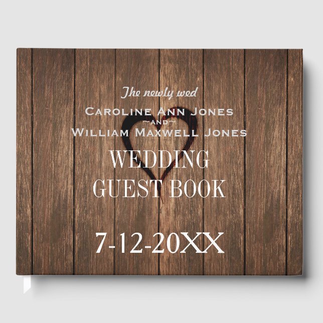 Bois rustique et livre d'hôtes de coeur gravé (Recto)