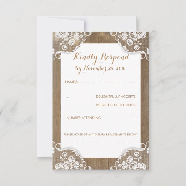 Bois rustique et mariage dentelle RSVP (Devant)