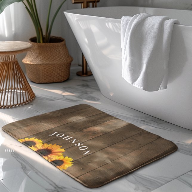 Bois rustique et tournesols Tapis de bain personna (Créateur téléchargé)