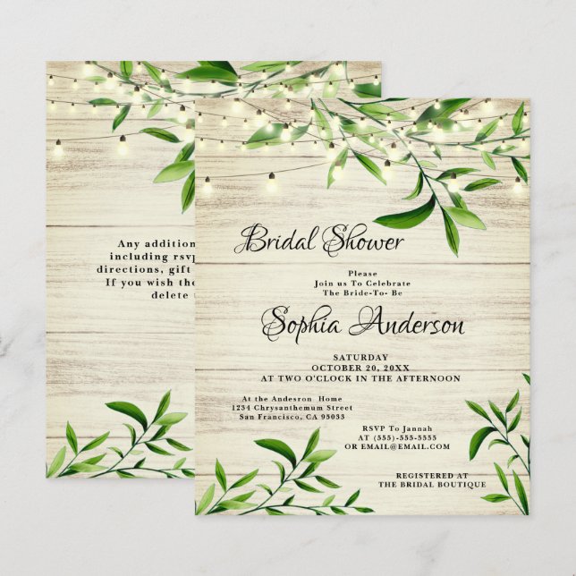 Bois rustique et verdure Invitation à la douche nu (Devant / Derrière)