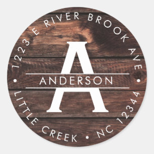 Bois rustique Étiquette de retour Monogramme mod