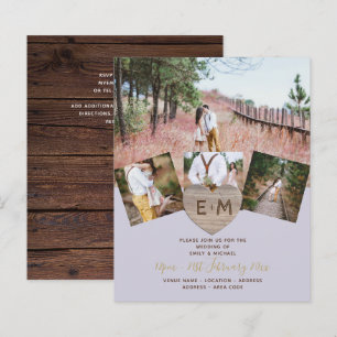 Bois rustique gravé Coeur PHOTO COLLAGE Invitati