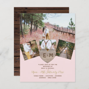 Bois rustique gravé Coeur PHOTO COLLAGE Invitati