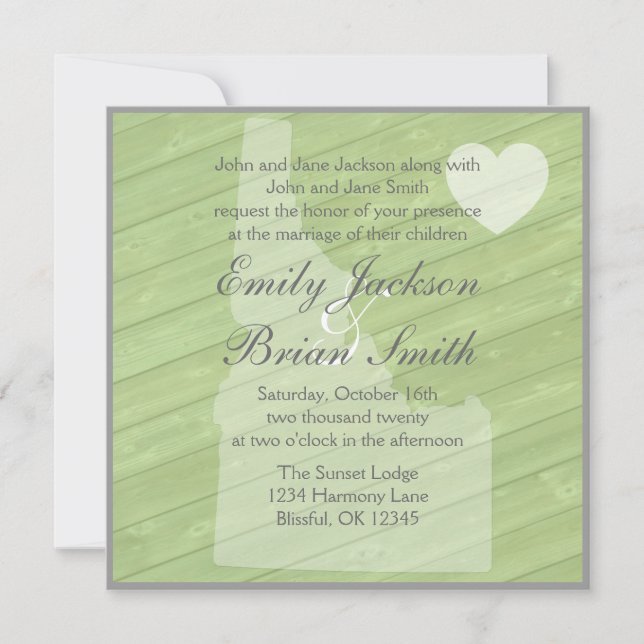 Bois rustique Idaho invitations de mariage vert (Devant)