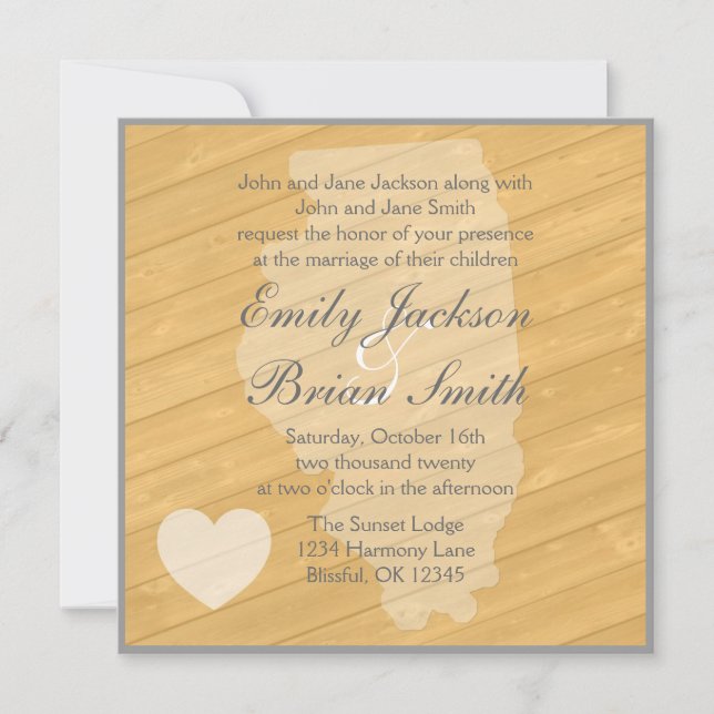 Bois rustique Illinois invitations de mariage oran (Devant)