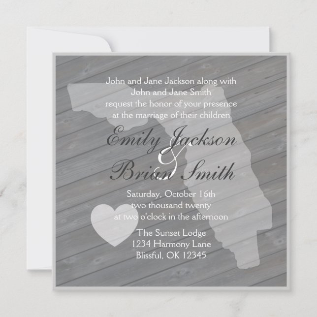 Bois rustique Invitations de mariage grises en Flo (Devant)