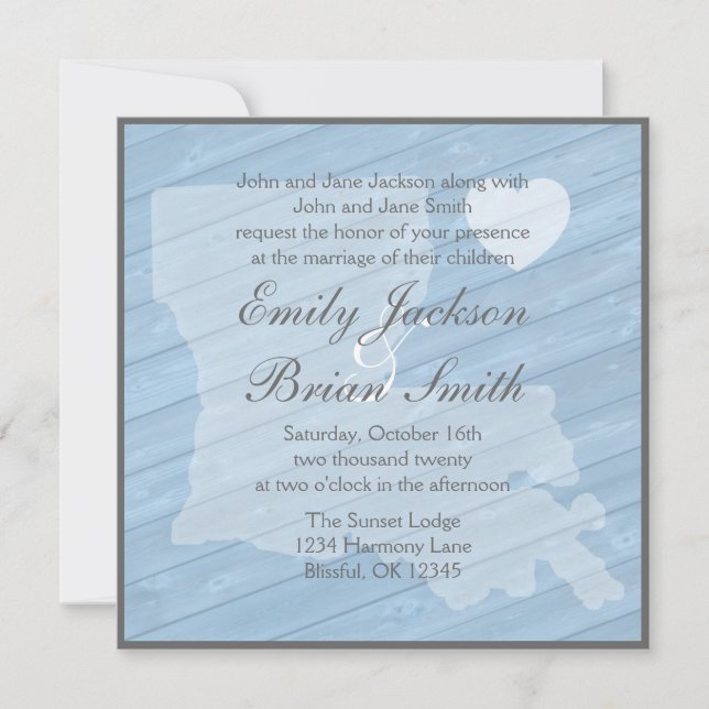 Bois rustique Louisiane invitations de mariage ble (Devant)