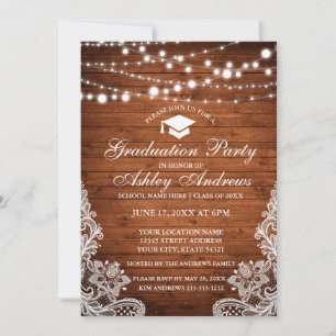 Bois rustique Lumières Dentelle Invitation de grad