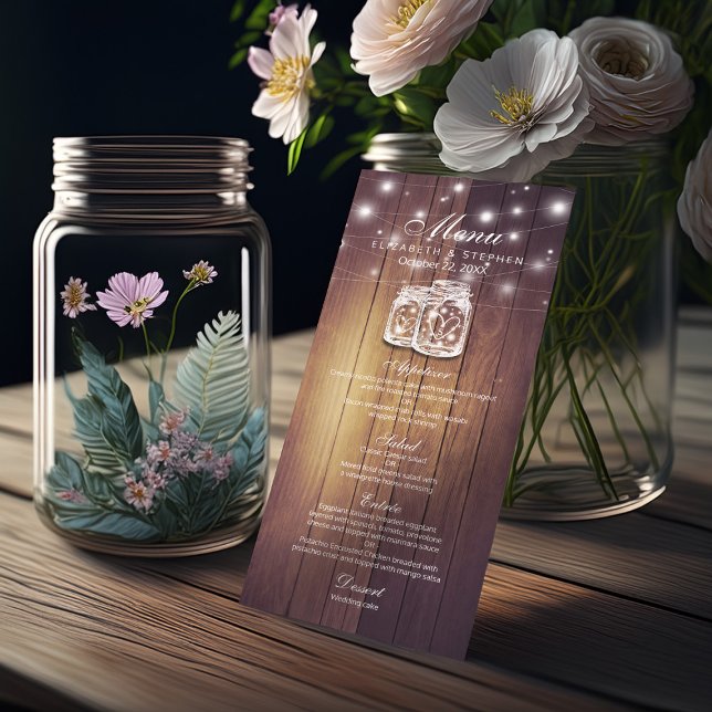 Bois rustique & Mason Jar String Lights Menu Maria (Créateur téléchargé)