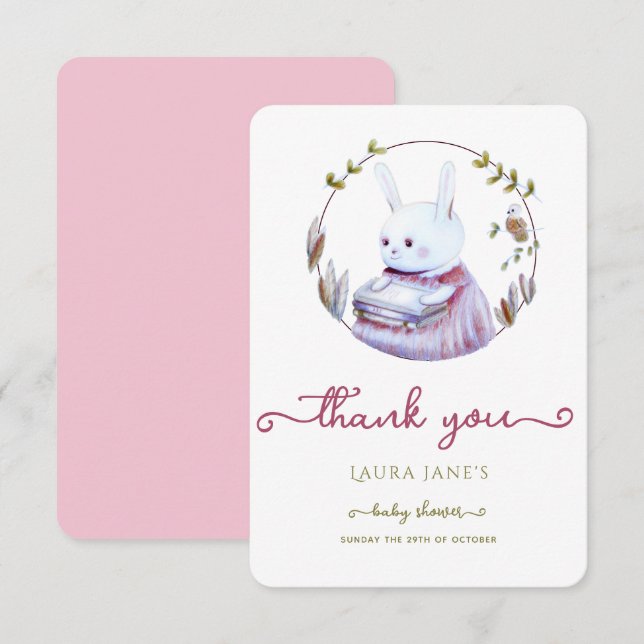 Bois rustique mignon lapin Baby shower Merci (Devant / Derrière)