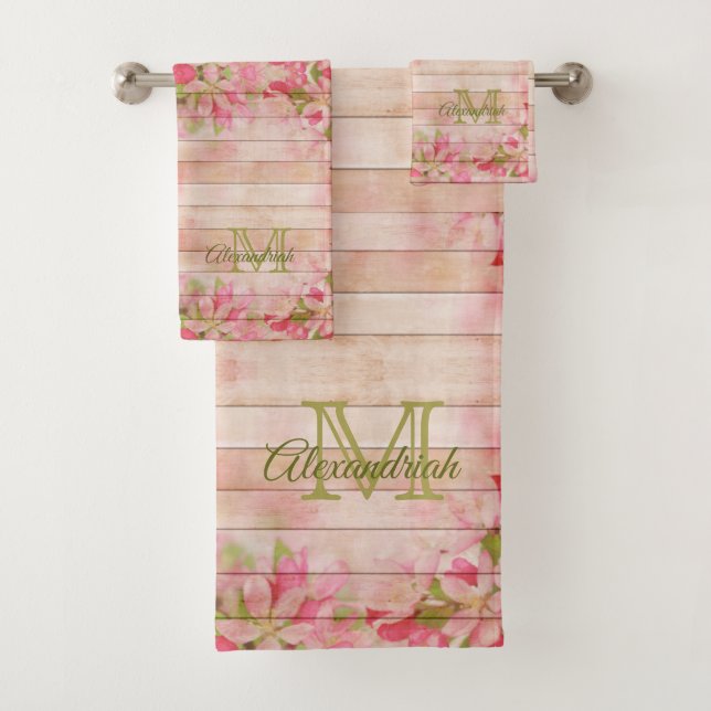 Bois rustique monogramme de famille floral rose vi (En situation)